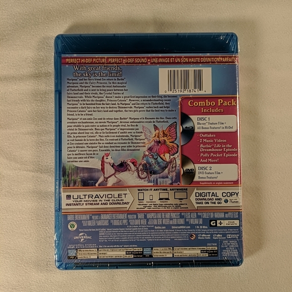 SEALED NEW Barbie Mariposa and the Fairy Princess Biligual Blu-ray DVD Digital - Picture 3 of 4